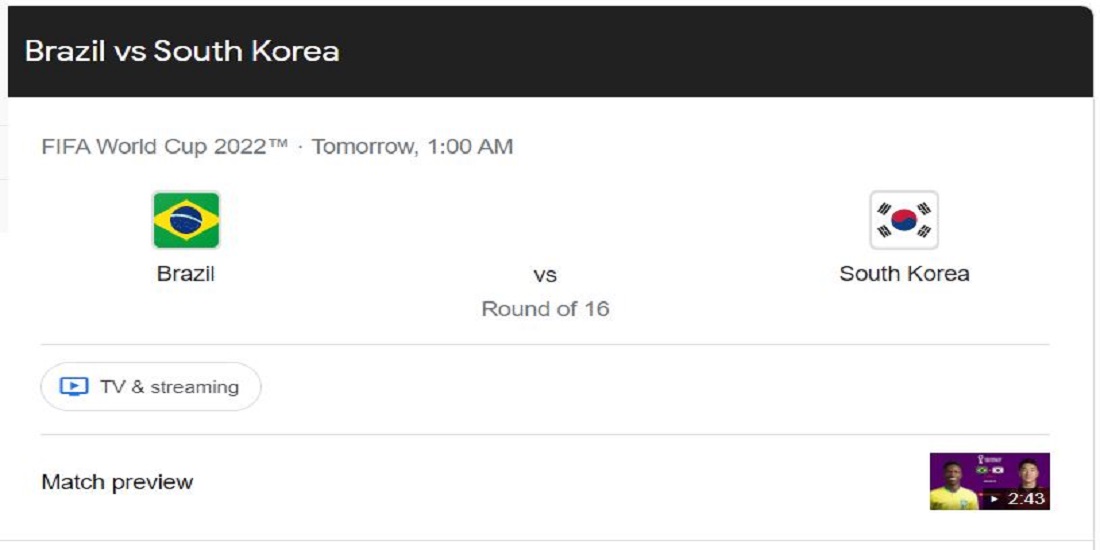 Brazil vs South Korea Score