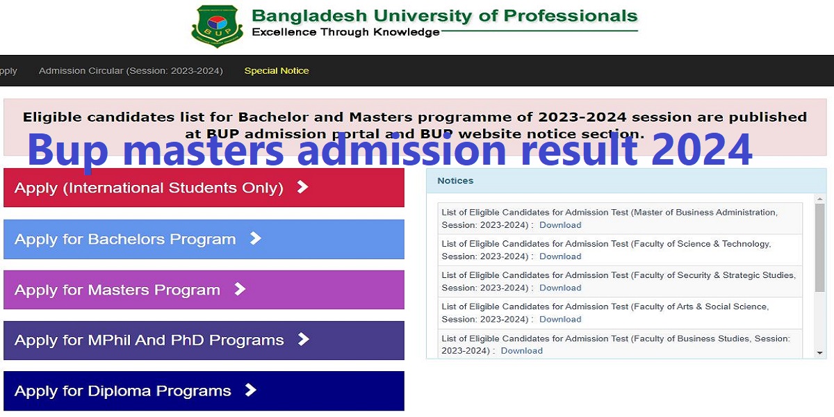 Bup masters admission result 2024