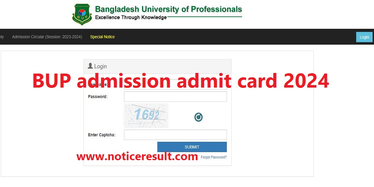 BUP admission admit card 2024